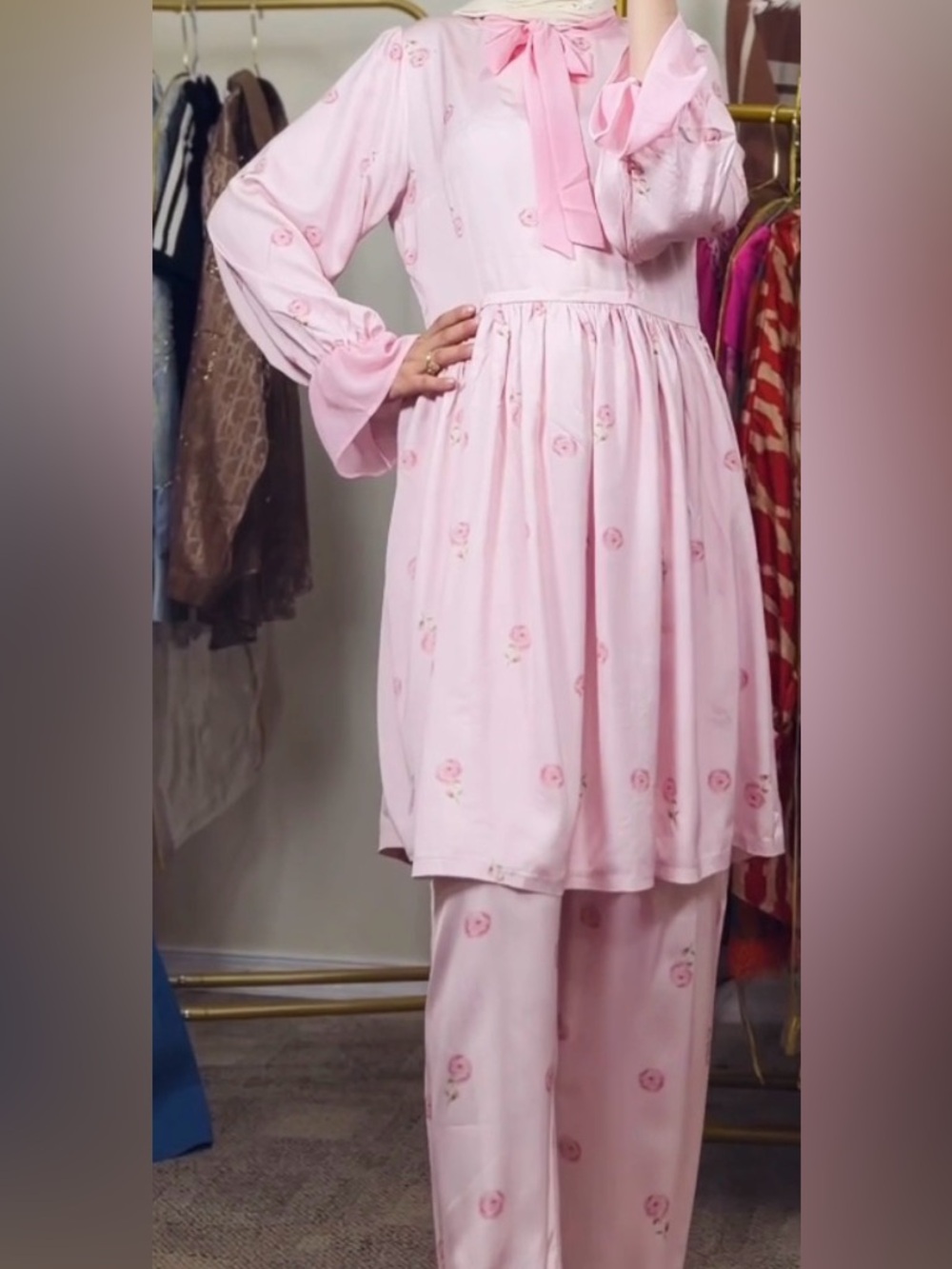 Women’s pink floral outfit